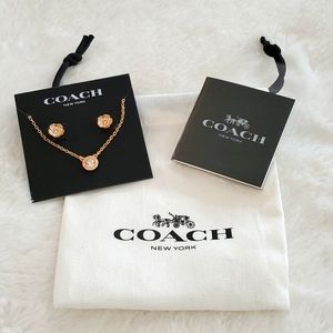 NWT Coach earrings and necklace set with crystal in pouch